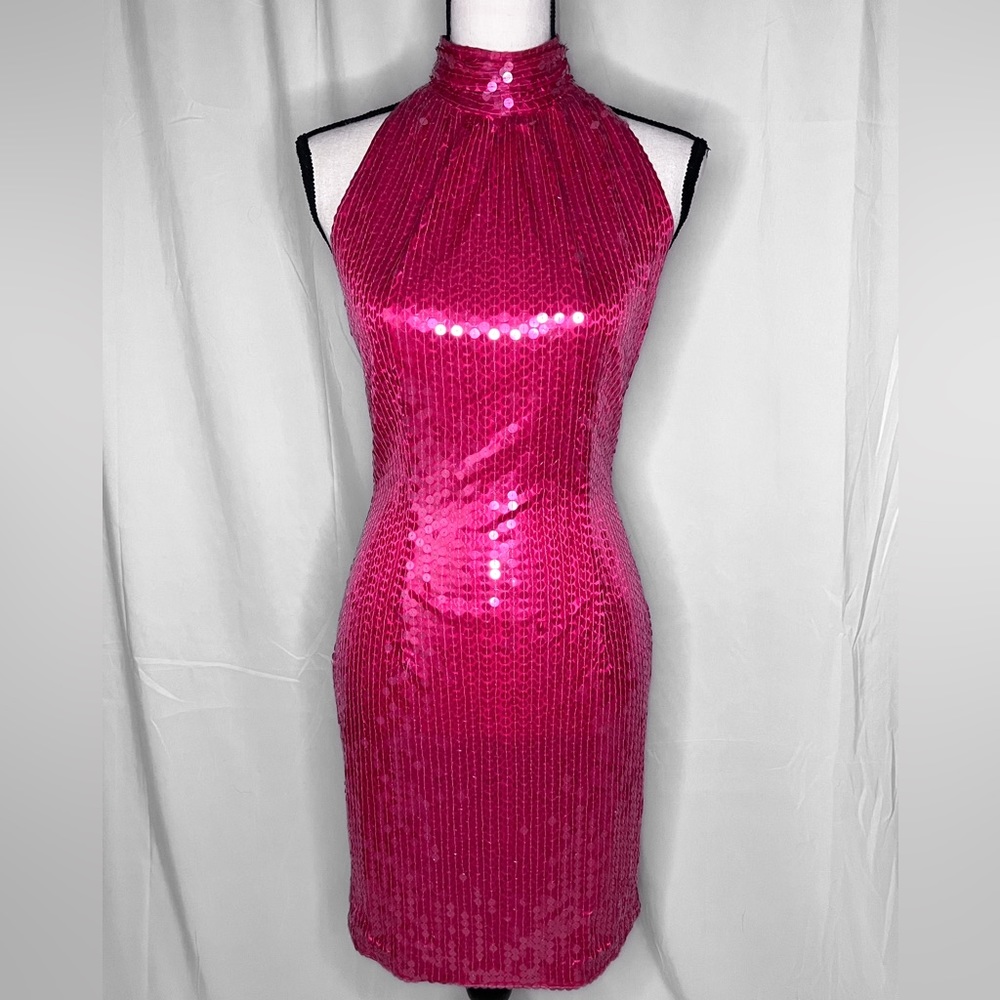 Vintage Nite Line Pink Sequin Mini Dress Size 6